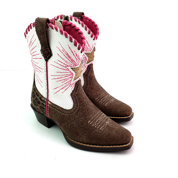 Ariat Other - Ariat Wiggle Room Toddler Girls Size 9 Brown Pink Leather Western Cowboy Boots